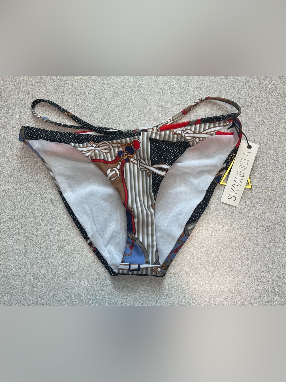 NWT Swiminista Ruched Bikini Bottoms Women's Size Small Red White Blue